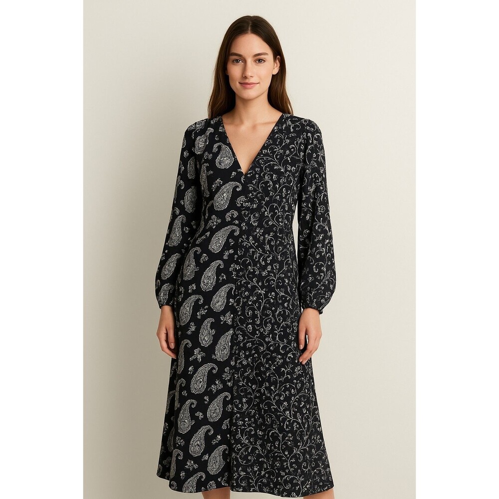 Ted Baker Midi Dress 3 Black White Paisley Floral Romantic Feminine